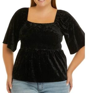 Belle Du Jour Black Velvet Smocked Top